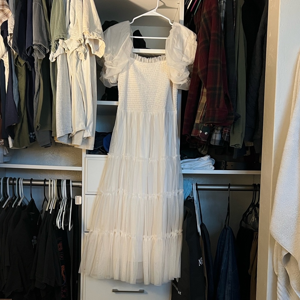 Baltic Born Cream Puff Sleeve Midi Dress
